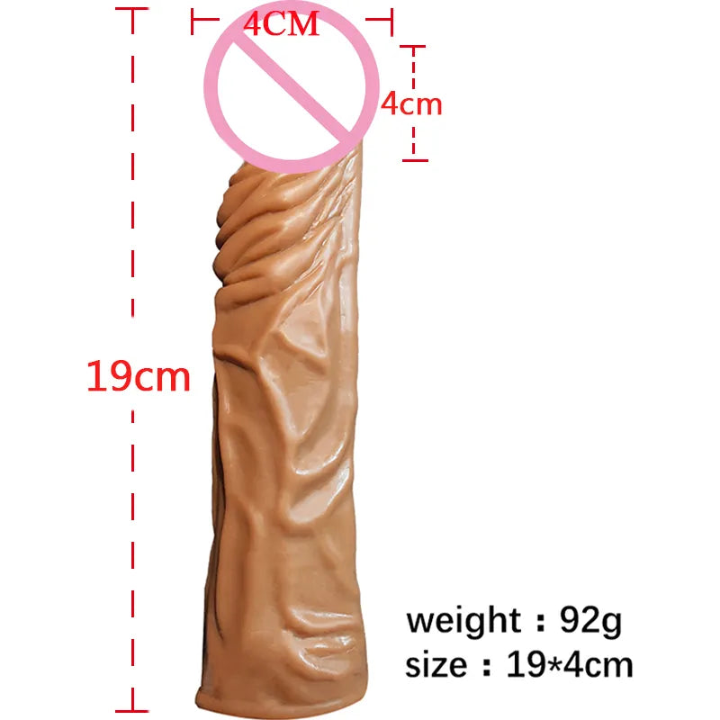 Large Brown Elastic Penis Extender Sleeve - Reusable Silicone Condom
