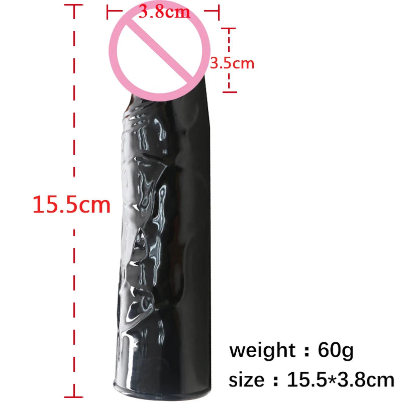 Medium Black Elastic Penis Extender Sleeve - Reusable Silicone Condom