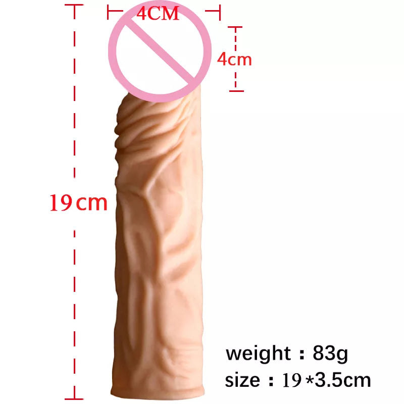 Large Skin Colour Elastic Penis Extender Sleeve - Reusable Silicone Condom