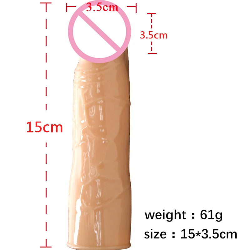 Medium Skin Colour Elastic Penis Extender Sleeve - Reusable Silicone Condom