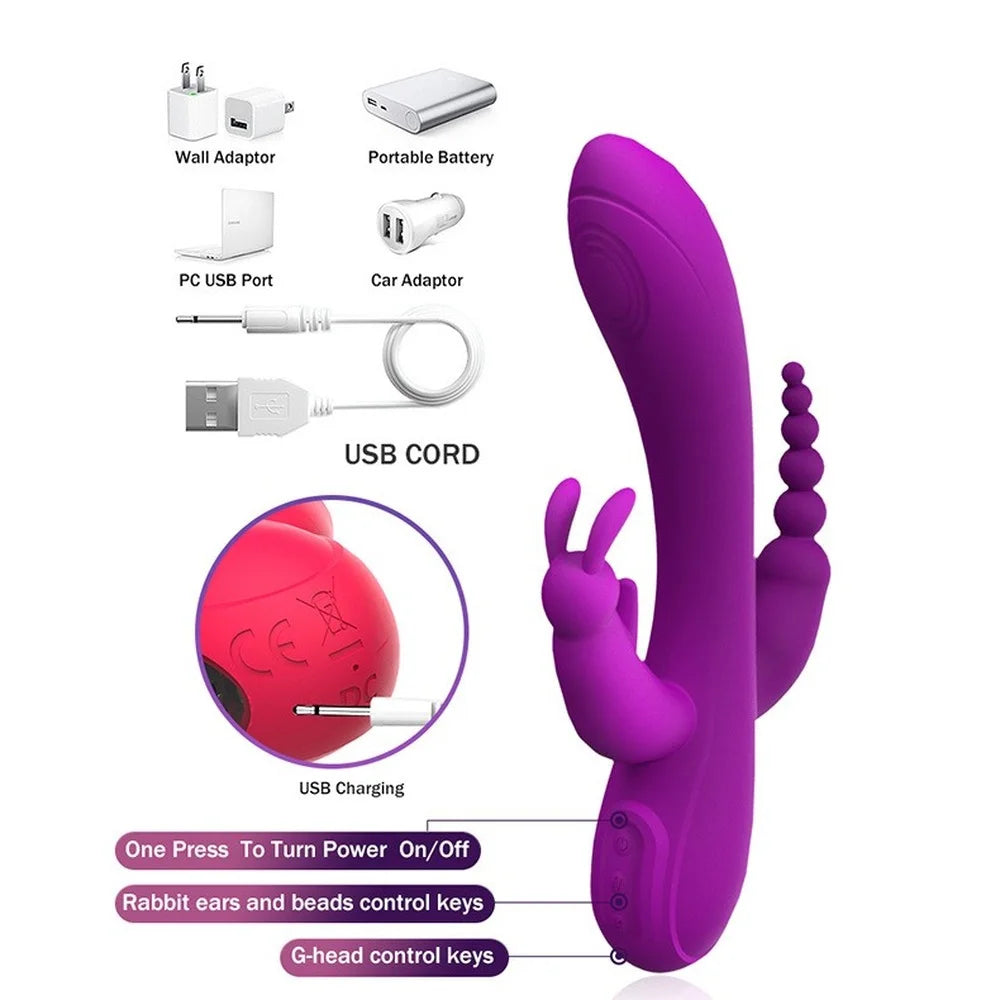 3-in-1 G-Spot Rabbit Vibrator - Clitoris & Vagina Massager 
