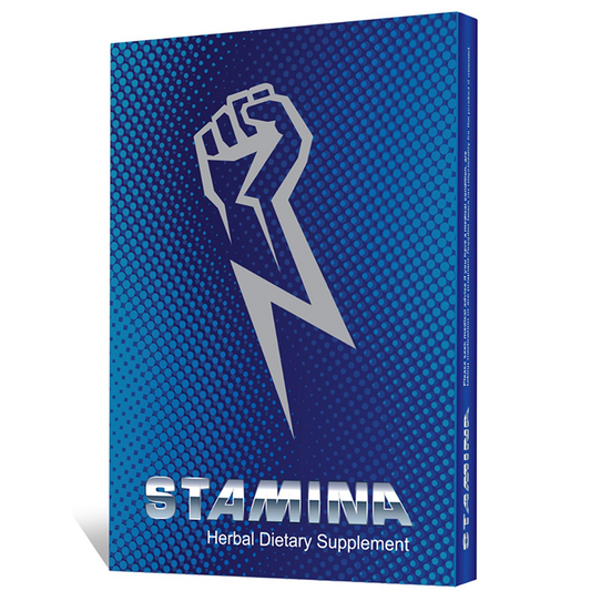 Stamina for Men - Single Packet of 10 Instant Erection Pills for long-lasting erections set on a white background